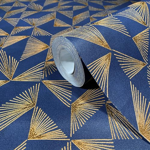 marburg Tapete Blau Gold Grafisch Modern Muster für Wohnzimmer Schlafzimmer Küche MADE IN GERMANY 10,05 x 0,53m