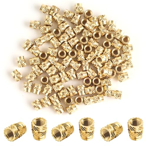M2,5 Gewindeeinsatz, 100 Stück Einpressmuttern, Messing Einbettung Muttern Rändelmuttern, M2,5 x D3,5 x L4 Messing Metrische Einschmelzgewinde Gewindehülse, Threaded Inserts für 3D-Druckkomponenten