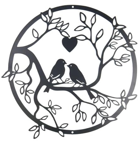 Metal Bird Silhouette Wall Art Decoration - Indoor Outdoor Garden Hallway Stair Decor, Wall Artwork Decor, Bird on Tree of Life Ornament, Gift for Adult Relatives Friend Colleague, for New Home Decor