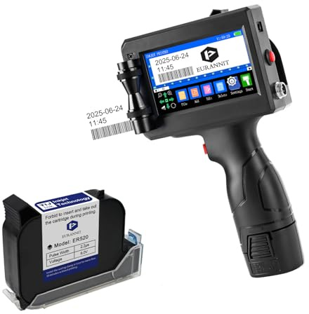 Eurannit Pistola stampante a getto d'inchiostro portatile 12,7 mm, Touch Screen LED 4,3 pollici, per Testo Logo Data Numero di lotto Codice a barre QR