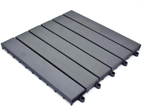 YOEVU 10x Baldosas Madera de Acacia Exterior e Interior, Antideslizante, Duraderos, Fáciles de Instalar y Desmontar, Baldosas de jardin, Balcones, Patios,Gris