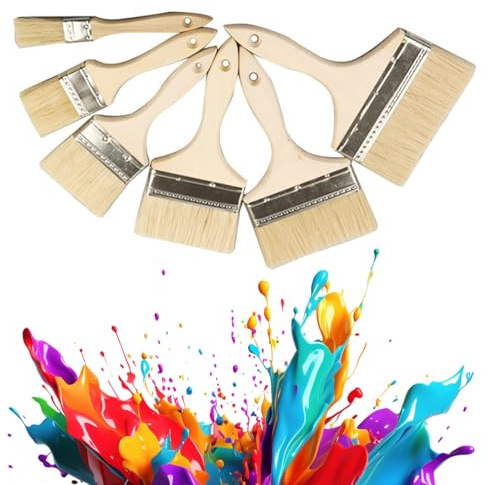 Mengger Set de 6 Brochas de Pintura de Madera, Juego de Pinceles y Cepillos para Pintar, Encerar Muebles, Decoración del Hogar, Grandes