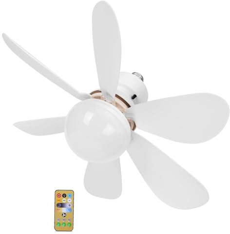 Socket Fan Light with Remote, Screw in Ceiling Fans with Lights, 3 Colors 3000K-6500K Dimmable Light Bulb Fan for E26/E27 Base, Small Ceiling Fan Light for Bedroom, Kitchen, Garage, Small Room