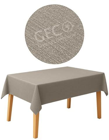 GECO Green ECOmmerce Tovaglia Rettangolare Impermeabile 120x160 cm, Antimacchia Lavabile, Plastificata Effetto Tessuto, Retro Felpato Antiscivolo, Ideale per uso Interno ed Esterno (120x160 Beige)