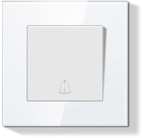 BSEEDLIFE Interruttore per campanello da incasso, 86 x 86 mm, con cornice in vetro, interruttore moderno per casa e appartamento, facile installazione (porte a molla), bianco