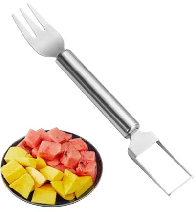 Affettatrice per frutta in acciaio inox | acciaio inox – Frutta – Utensile per tagliare – mango senza manico scorrevole – doppia testa per la preparazione di insalate di cucina domestica