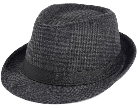 LXOrdora Men's Wool Felt Fedora Hats Stripe Short Brim 1920s Panama Jazz Cap