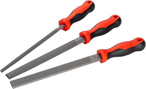 VIGOR Set di lime per legno V1886/3 di, 3 pezzi, piatte, semitonde, rotonde, taglio 2, manici ergonomici, per la lavorazione precisa del legno in officina, nell'artigianato, nell'industria