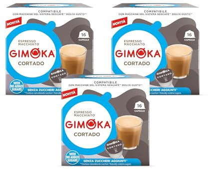 Gimoka Kaffeekapseln, Geschmack BITTERER CORTADO - 48 Kapseln Kompatibel mit Kaffeemaschinen der Marke Nescafè Dolce Gusto, 48 Stück (3 x 16 Getränke), Hergestellt in Italien