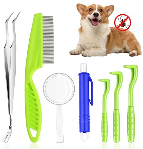chimoo Set di 7 pinze per zecche, con scatola di immagazzinaggio, per rimuovere le zecche umane, per cani e gatti, per bambini