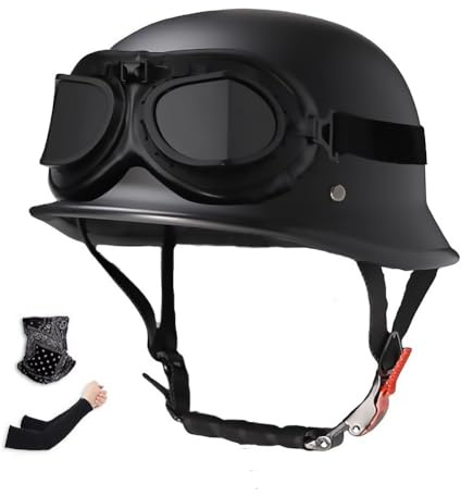 Uueybsg Vintage Deutsche Motorrad Halbhelme Jethelm, Halbschalenhelm mit ECE, Retro Motorradhelm mit Schutzbrille Roller Fahrrad Cruiser Chopper Moped Scooter Helm für Damen Herren 57~66CM