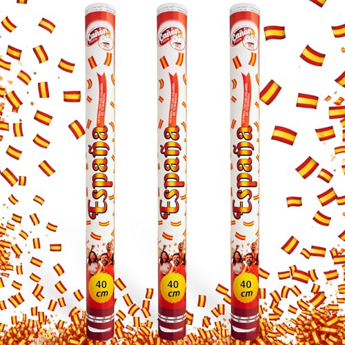 Cañón Confeti Boda, Cañón para fiestas y eventos, Fáciles y Seguros de Usar, Apto para bodas, eventos, celebraciones, Uso interior y Exterior, Diseño Bandera de España, 40 cm, Pack de 3 unidades