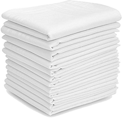 TOSKATOK® Weiß 12er Pack 100% Baumwolle Herren Taschentücher 44x44cm