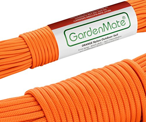 GardenMate Paracord 550 Corda di Nylon per Uso Esterno – Disponibile in DIVERSI COLORI – Lunghezza 31 m Spessore 4 mm – Corda Kernmantel Composta da 7 Fili di Nylon Resistente agli Strappi