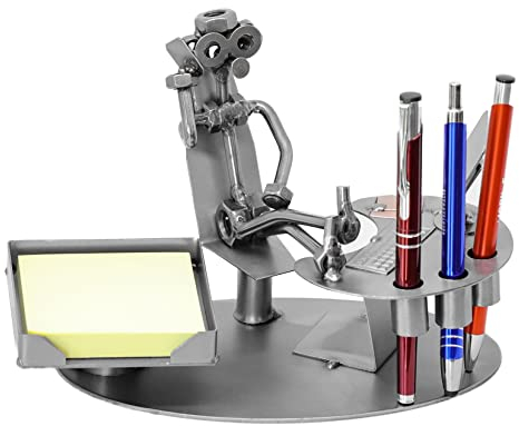 metalman24 Schraubenmännchen BÜRO PC Schreibtisch Organizer Stiftehalter Zettelbox Handarbeit Geschenkidee Metallmännchen Stahlfigur - Deko für Büro & Zuhause