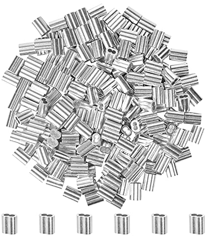 100 Pezzi Ghiere in Alluminio, Fune Metallica in Alluminio Maniche, Morsetto a Doppio Foro Alluminio per Corda in Acciaio, Fune, Filo Metallico e Cavo, Argento (3 mm/0.118inch)