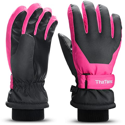 ThxToms Gants de Ski Enfant | Gants de Ski de Neige d'hiver -15℃ | Coupe-Vent Imperméable Chaud | Temps Froid épaissi en PU | Sports de Plein air Snowboard Ski Vélo | Jeunes Filles de 4 à 13 Ans