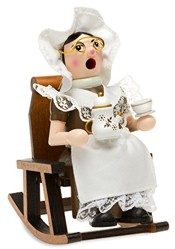 Sikora Räuchermännchen aus Holz Oma oder Opa im Schaukelstuhl Räucherfigur Deko Weihnachtsfigur - RM-F, Farbe/Modell:F01 weiß/braun - Oma auf dem Schaukelstuhl, Höhe in cm:Höhe ca. 16.5 cm