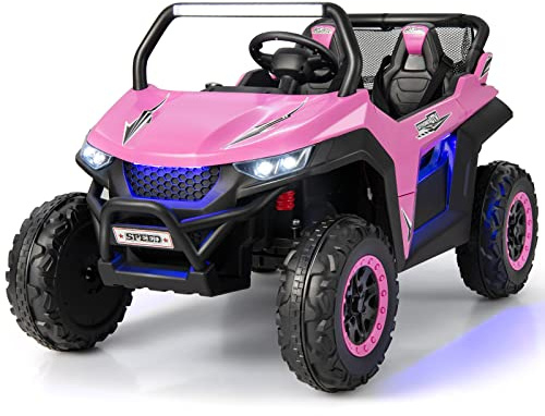 COSTWAY Voiture Electrique Enfant 12 V avec 2 Places et Télécommande 2,4G, Quad Électrique avec Démarrage Lent pour 3-8 Ans,Vitesses 2-4 KM/H,Ceinture de Sécurité Charge 59KG 118x74x71CM (Rose)