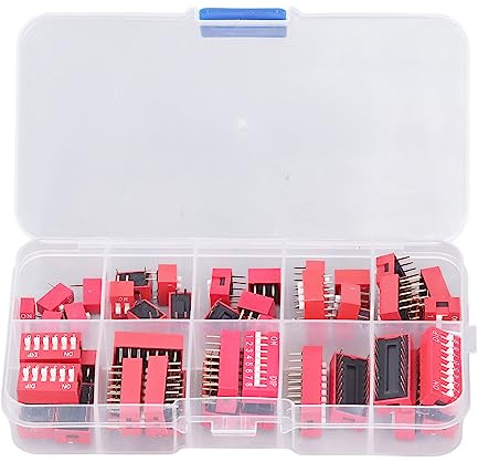 45Pcs Dip Switch Assorted Kit 2.54mm PCB Mountable On Off Dip DIL Switch Slide Type Red Toggle Switch for Circuit Breadboards