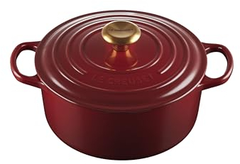 Le Creuset Signature 21177249494441 - Cacerola redonda de hierro fundido esmaltado con tapa, 24 cm, 4,2 L, granate