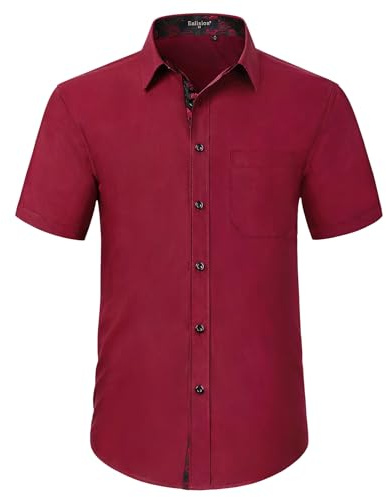 Enlision Chemise Homme Manches Courtes Chemises Habillée Formelle Chemises Regular Fit Casual Chemise Business Boutonnée Shirt Rouge XL