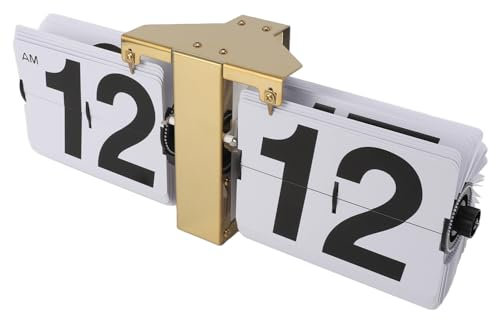 ciciglow Automatic Flip Clock, 12 Hours Vintage Flip Down Clock Battery Powered Easy to Read Digital Mechanical Clock for Desktop Standing Wall Hanging (Gold)