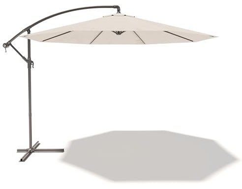 Arreditaly Ombrellone 3x3 M Decentrato Retrattile Braccio Rotabile 360° Chiusura Manovella Base A Croce Giardino Esterno Piscina Bar In Acciaio Inossidabile Telo 180 g/m2 Impermeabile Anti UV (Panna)