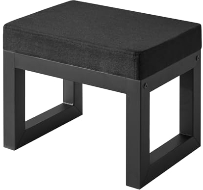 IBUYKE 16” Kleiner Fußhocker Ottomane, Rechteckige Leinen Fußablage Hocker mit Gepolstertem Sitz und Metallbeinen, Moderne Ottomane Fußstütze für Wohnzimmer Schlafzimmer Sessel, Schwarz WBD001B