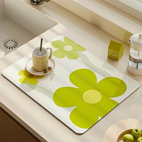 Echehi 2pcs Drying Mat for Kitchen Counter, 40 x 30 cm Self Drying Mat Kitchen for Kitchen Counter, Coffee Machine, Dish Rack. Flower