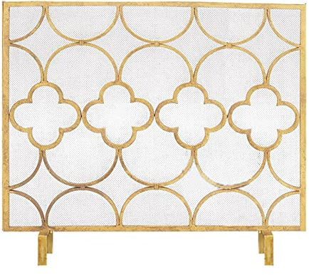 NSTVVEE Porte per caminetti Stufa Parascintille Design a griglia in Ferro Parascintille per camini Decorativo Cavo Parascintille Schermi per camini Strumenti Decorativi per camini (Oro)