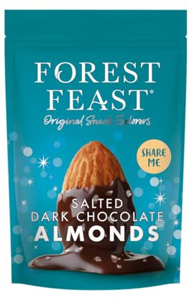 FOREST FEAST Salted Dark Chocolate Almonds 270g – Belgian Dark Chocolate Coated Nuts, Gluten-Free, High Protein, Vegan Snack Bag