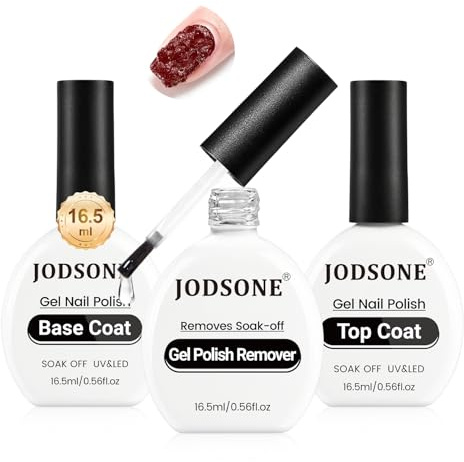 JODSONE Set da 3 pezzi da 16,5 ml con smalto trasparente e base, solvente per unghie in gel e lampada UV per una rimozione facile e veloce a casa