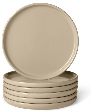 Amazon Basics Piatti per Antipasti in Gres Smaltato, Set di 6 pezzi, Adatti al Microonde e alla Lavastoviglie, 17cm, Grigio Lino