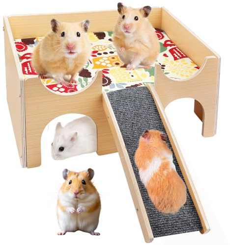 Meerschweinchenhaus, Haus für Meerschweinchen, Großes Meerschweinchenhaus mit Rampe 4 Eingängen, Meerschweinchenspielzeug Holz für Hamster, Chinchilla, Kleintier