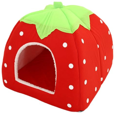 HoveeLuty Panier pour Chat Mignon en Forme de Fraise avec Tapis, Pliable, pour la Maison, Le dortoir, Les Petits Animaux de Compagnie, 25, 4 x 25, 4 x 28 cm, pour Chats d'intérieur