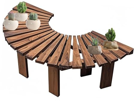 Halvcirkelformad Trädbänk, Blomsterställ For Trädgårdsbalkong, Dekorativ Böjd Stol I Massivt Trä, Fri Kombination Av Former, Kapacitet 400 Kg, For Uteplatslandskap(Color1)