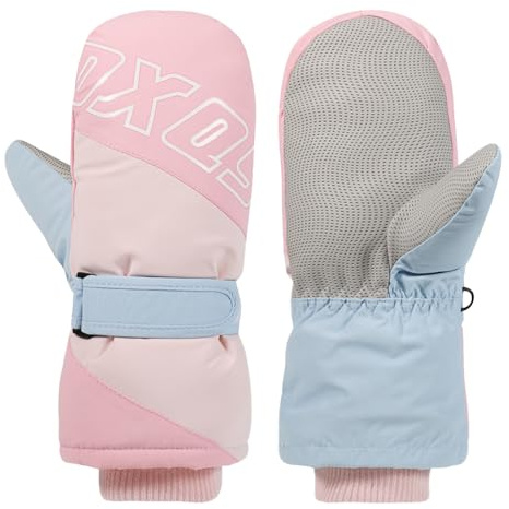 Jupsk Kids Winter Ski Gloves Waterproof Snowboard Mittens Anti Slip Plush Thermal Warm Gloves for Children Girls Boys 4-8 Years (Pink