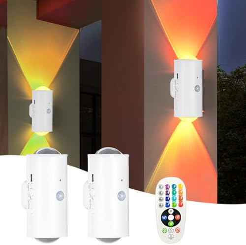 YOUYIKE 2pcs Aplique Pared Interior, 16 Colores Magnético Luz con Sensor de Movimiento Recargable Lamparas LED sin Cables Foco para Hogar Cocina Room Decor Escalera