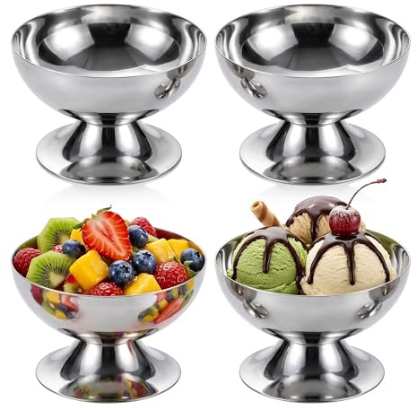 200ml Edelstahl Dessertschale 4 Pcs - Edelstahl Eisbecher mit 4 Gabeln