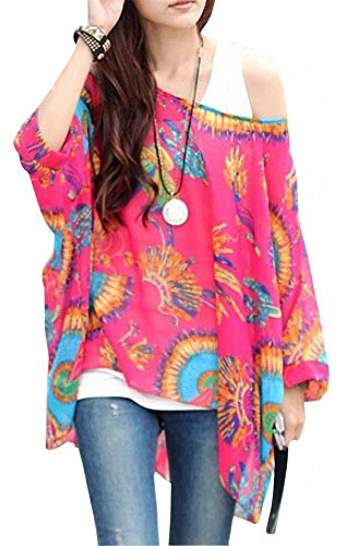 JLTPH Donne Tunica Shirt Spiaggia delle del Batwing Chiffon Camicetta Hippie Shirt Top (Color 12)