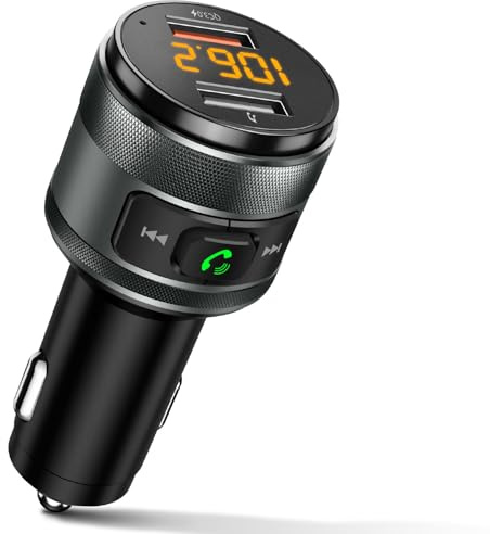 IMDEN Bluetooth 5.4 FM Transmitter for Car, MP3 Music Player Wireless Radio Adapter Kit with QC 3.0 Fast Charger, Hands-Free Calling, Supports USB Drive for 12V/24V Vehicles