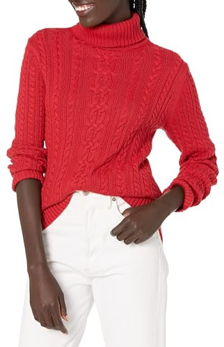Amazon Essentials Jersey de Cuello Vuelto y Punto Cable de Tipo Pescador (Disponible en Tallas Grandes) Mujer, Rojo, L