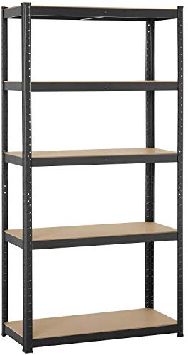 Yaheetech 5-Tier Storage Rack Garage Storage Shelving Units Adjustable Metal Shelving Unit, Steel Shelves for Workshop/Shed/Office, 170kg Per Shelf, Black