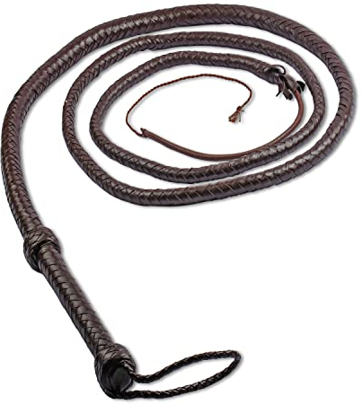 Indiana Jones Peitsche, 122 cm, 8 Zöpfe in Schwarz und Braun, echtes Rindsleder, starker und ausgewogener Griff für knackende Geräusche mit 5 zusätzlichen Knallbonbons (Braun, 2,4 m – 8 Teile)