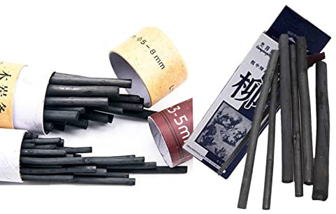 JinYu Lot de 56 bâtons de charbon de vigne doux, noir pour dessin, croquis et beaux-art, croquis en saule pour dessin – 3 boîtes de 3 à 5 mm, 5 à 8 mm, 3 à 8 mm