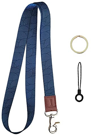1 Lanière - Tour de Cou attache Cuir porte Badge - Porte clé - Carte de visite - Carte étudiant - Carte de bus (Spirale Bleu)