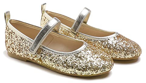 Feversole Girls Cute Dress, Mädchen süßes Kleid Mary Jane Schuhe weiche Party Urlaub Ballerinas Grau Funkeln Größe 30 EU