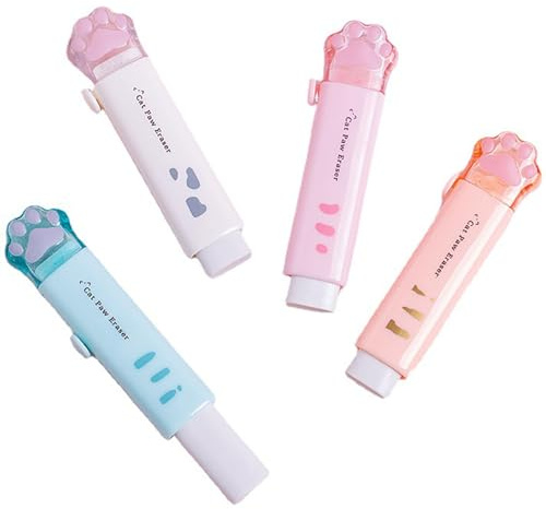 4 st katttassformade infällbara suddgummin | Glidande infällbar, Kawaii kattdesign, för studenter som skriver kontor skolmaterial