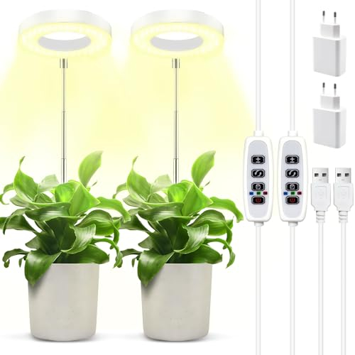 GUHAOOL Lampe Plante, Lampe de Croissance à Spectre Complet, Lampe de Plante Réglable en Hauteur avec Minuterie Marche/arrêt Automatique 3/9/12H, 9 Luminosité,3 Modes Lumière pour Plantes d'intérieur